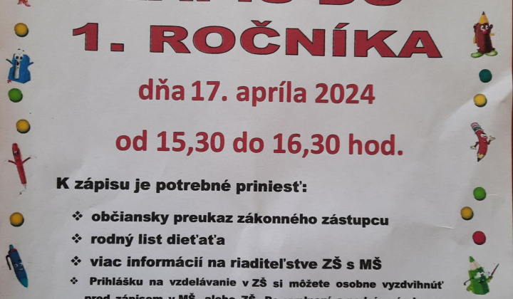 Fotka - ZÁPIS do 1. ročníka ZŠ 